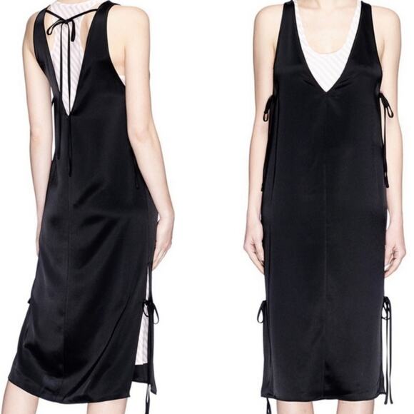 T Alexander Wang Racerback Satin Underlay Tie Heavy Drape Dress Size 4 Black - Picture 1 of 6